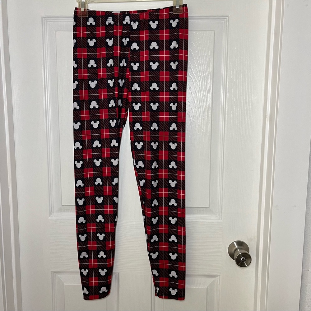Disney Red and Black Plaid Leggings with Mouse Design